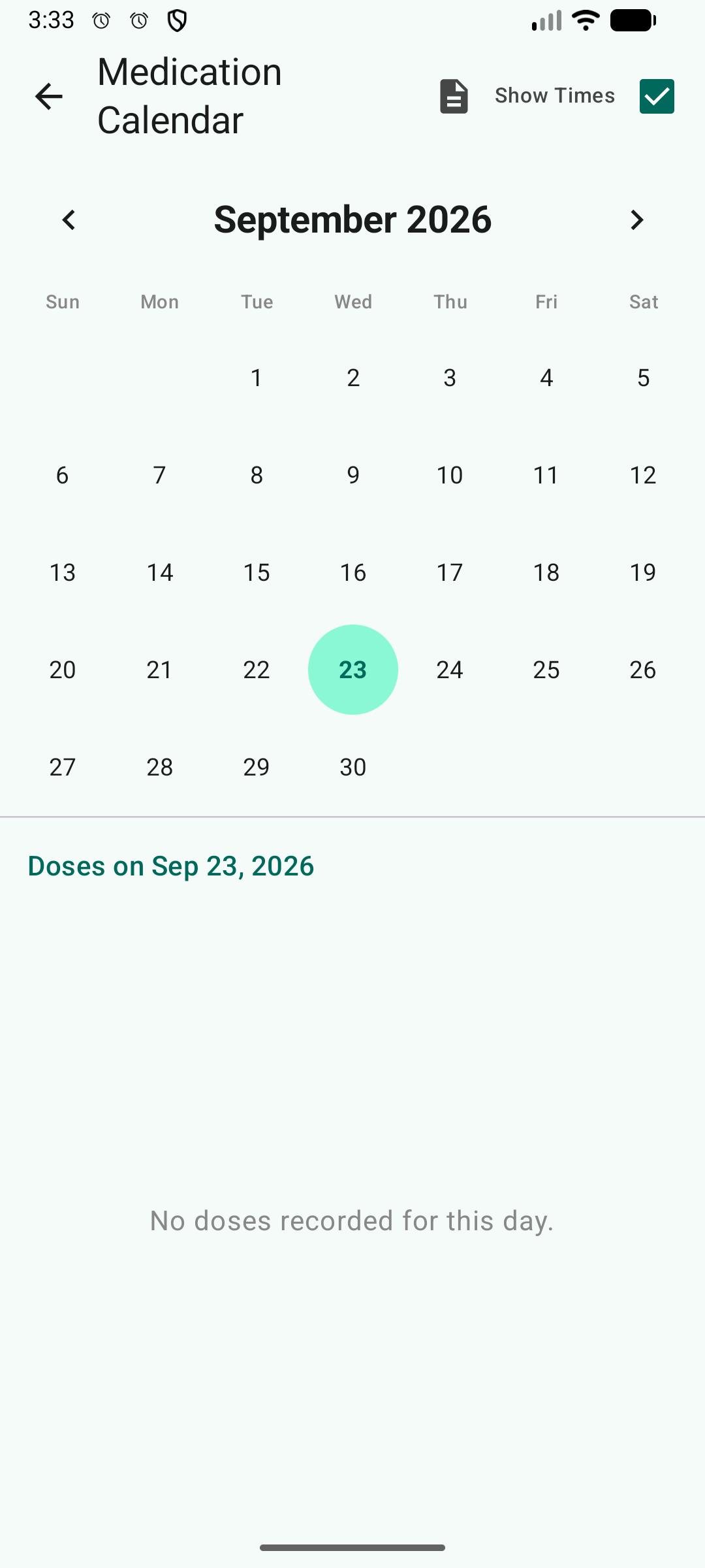 MedTracker calendar screen